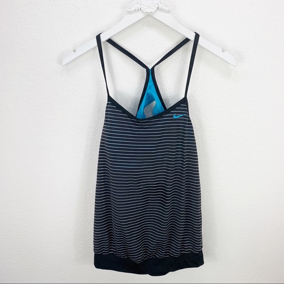 Nike Black Blue Striped Tankini Swim Top - Picture 2 of 10